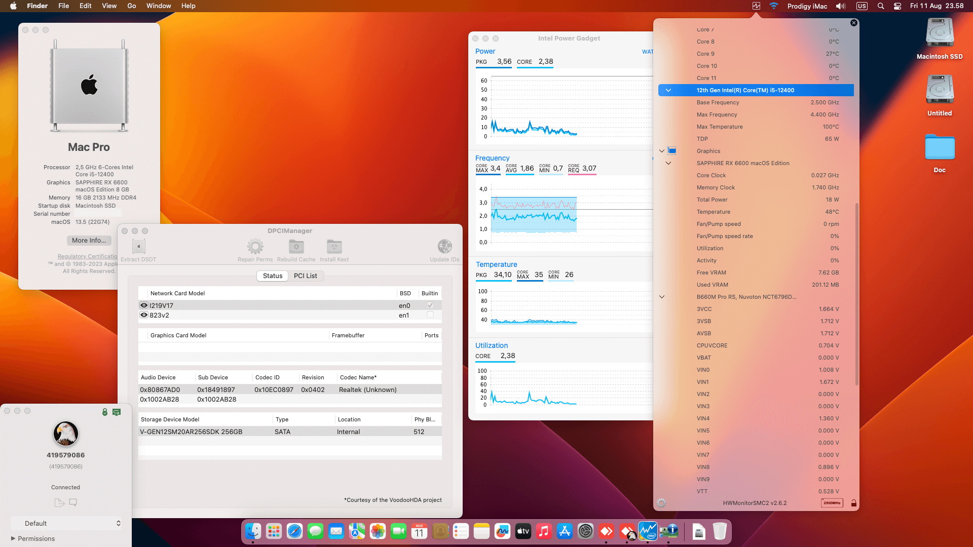 Success Hackintosh macOS Ventura 13.5 Build 22G74 in Asrock B660M PRO RS + Intel Core i5 12400 + Sapphire RX 6600